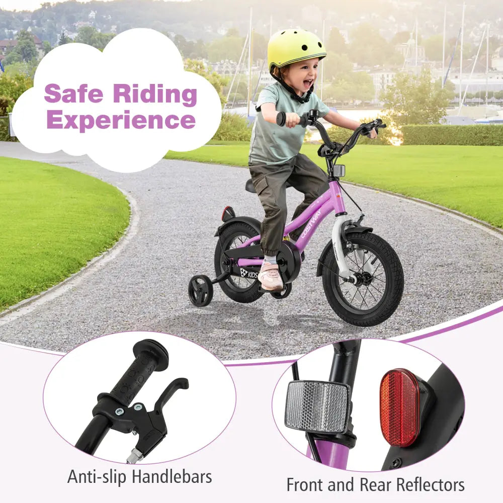 Kids Bike 12-Inch Children Training Bicycle with 2 Brake for 3-4 Years Old - Purple - Kids Bike