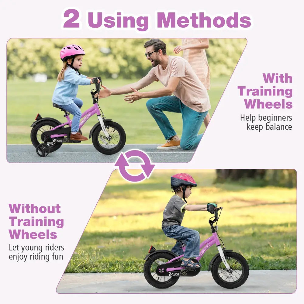 Kids Bike 12-Inch Children Training Bicycle with 2 Brake for 3-4 Years Old - Purple - Kids Bike