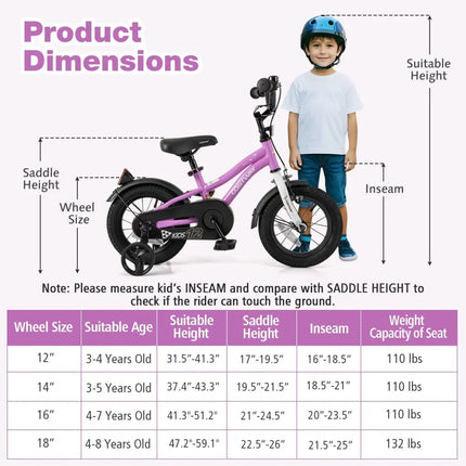Kids Bike 12 - Inch Children Training Bicycle with 2 Brake for 3 - 4 Years Old - Oasis Home Essentials