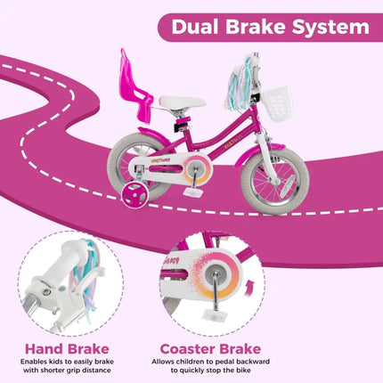 Kids Bike 12 Inch with Training Wheels and 2 Brake System for 3 - 4 Years Old - Oasis Home Essentials
