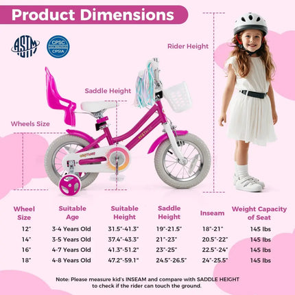 Kids Bike 12 Inch with Training Wheels and 2 Brake System for 3 - 4 Years Old - Oasis Home Essentials