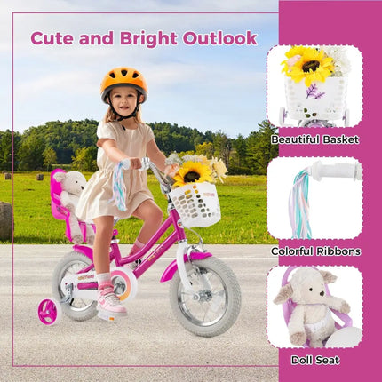 Kids Bike 12 Inch with Training Wheels and 2 Brake System for 3 - 4 Years Old - Oasis Home Essentials
