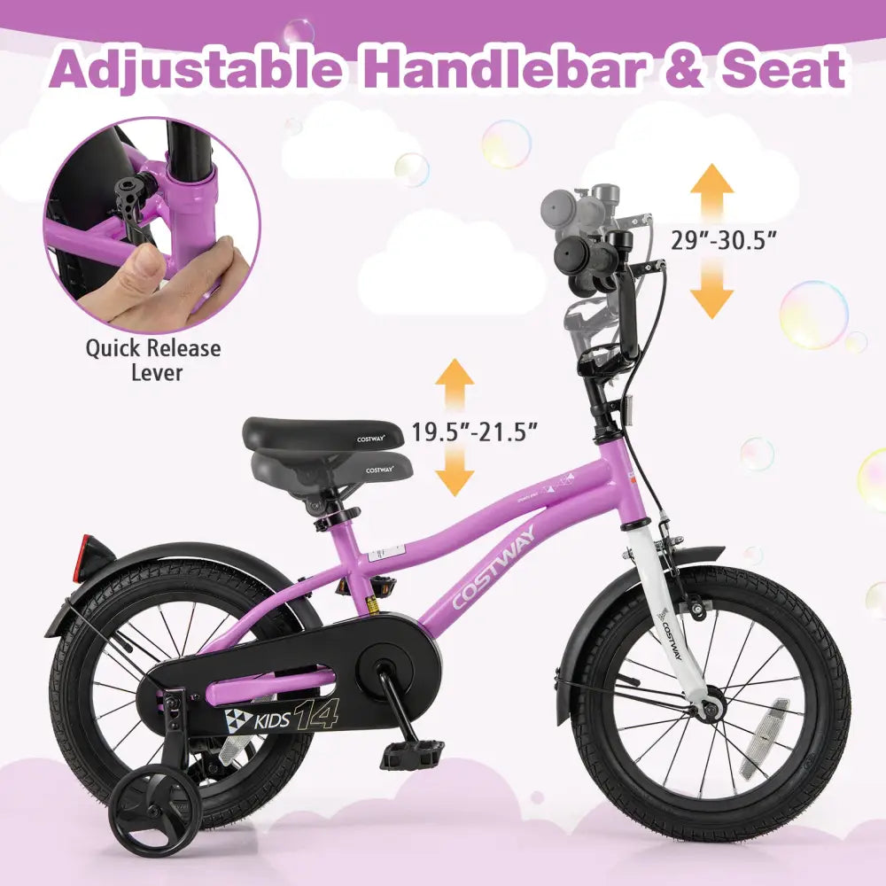 Kids Bike 14-Inch Children Training Bicycle with 2 Brake for 3-5 Years Old - Purple - Kids Bike