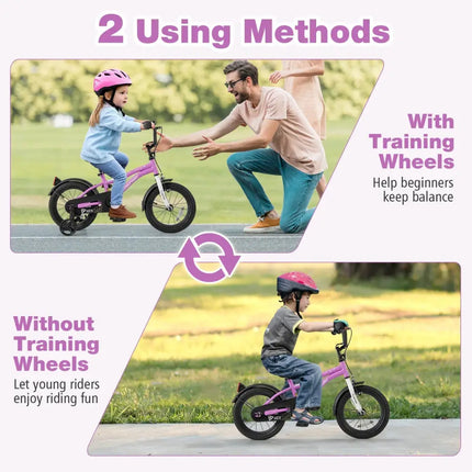 Kids Bike 14 - Inch Children Training Bicycle with 2 Brake for 3 - 5 Years Old - Oasis Home Essentials