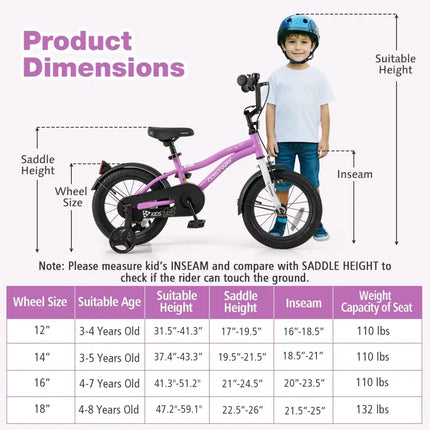 Kids Bike 14 - Inch Children Training Bicycle with 2 Brake for 3 - 5 Years Old - Oasis Home Essentials
