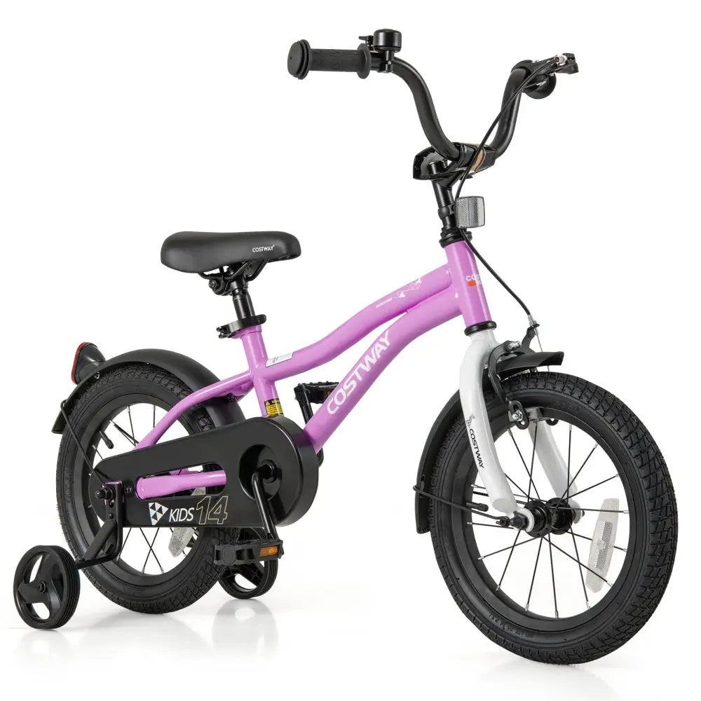 Kids Bike 14-Inch Children Training Bicycle with 2 Brake for 3-5 Years Old - Purple - Kids Bike