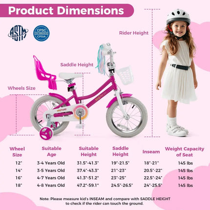 Kids Bike 14 Inch with Training Wheels and 2 Brake System for 3 - 5 Years Old - Oasis Home Essentials