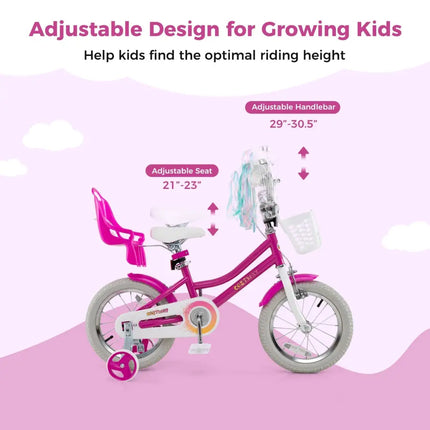 Kids Bike 14 Inch with Training Wheels and 2 Brake System for 3 - 5 Years Old - Oasis Home Essentials