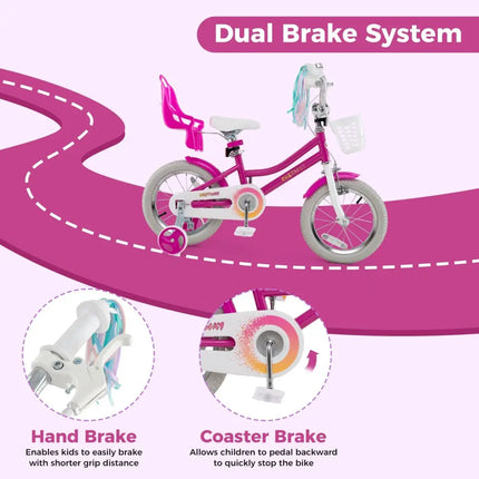 Kids Bike 14 Inch with Training Wheels and 2 Brake System for 3 - 5 Years Old - Oasis Home Essentials