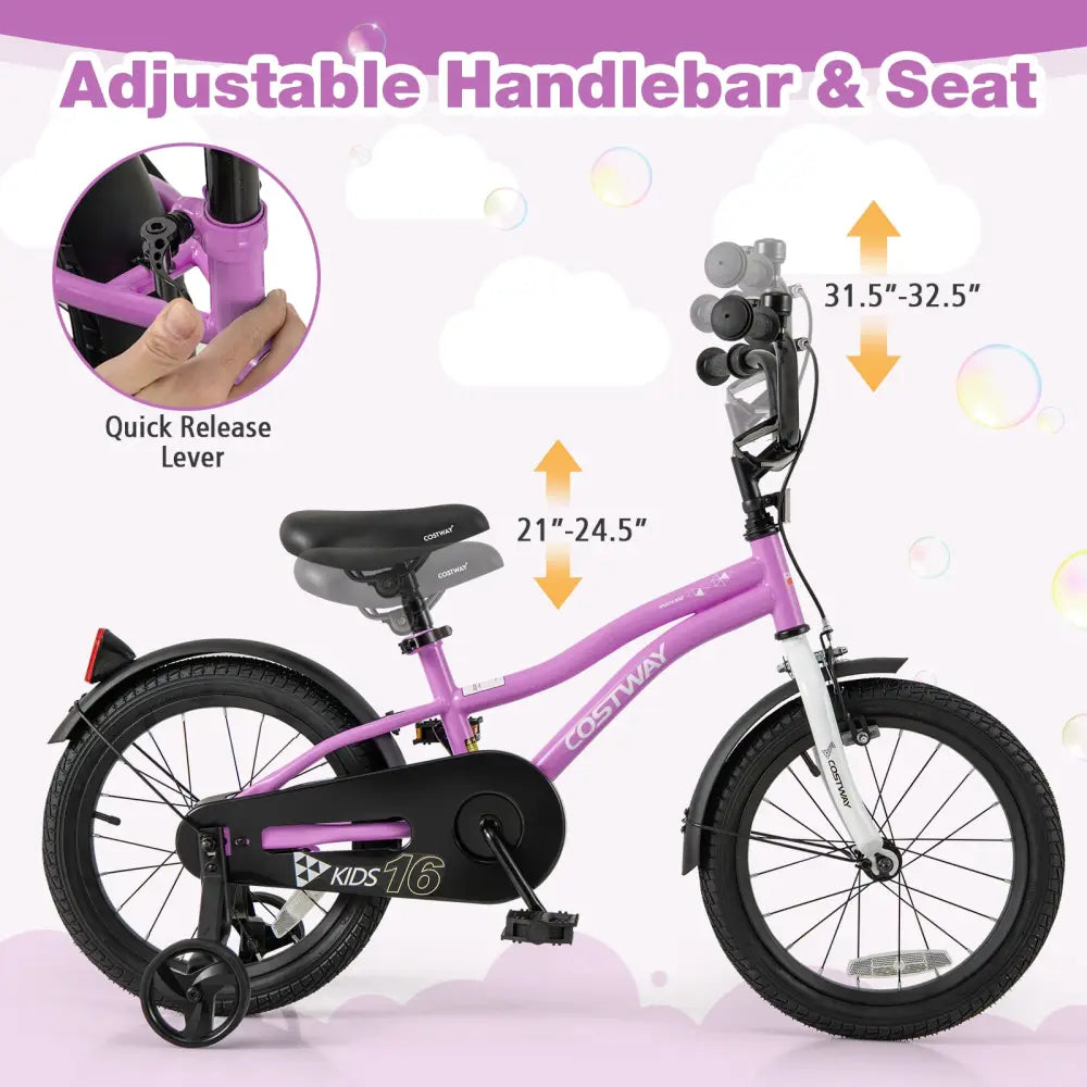 Kids Bike 16-Inch Children Training Bicycle with 2 Brake for 4-7 Years Old - Purple - Kids Bike
