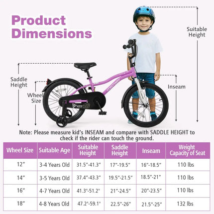 Kids Bike 18 - Inch Children Training Bicycle with 2 Brake for 4 - 8 Years Old - Oasis Home Essentials