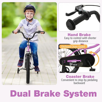 Kids Bike 18 - Inch Children Training Bicycle with 2 Brake for 4 - 8 Years Old - Oasis Home Essentials