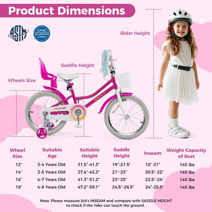 Kids Bike 18 Inch with Training Wheels and 2 Brake System for 4 - 8 Years Old - Oasis Home Essentials