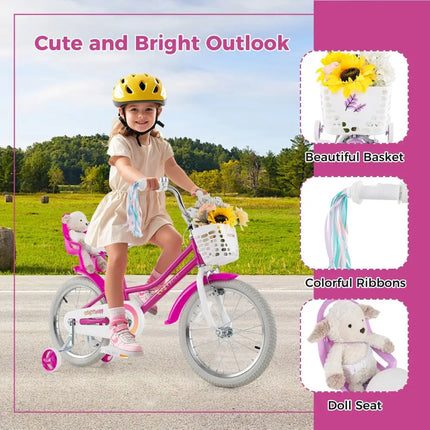 Kids Bike 18 Inch with Training Wheels and 2 Brake System for 4 - 8 Years Old - Oasis Home Essentials