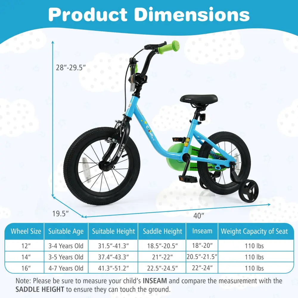 Kids Bike for 3-7 Years Old Boys and Girls 12/14/16-Inch Children Bicycle Blue-14 Inches - Blue - Kids Bike