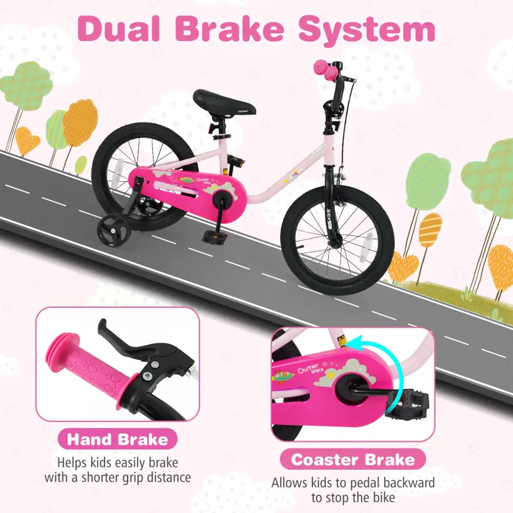 Kids Bike for 3-7 Years Old Boys and Girls 12/14/16-Inch Children Bicycle-Pink 16 Inch - Pink - Kids Bike