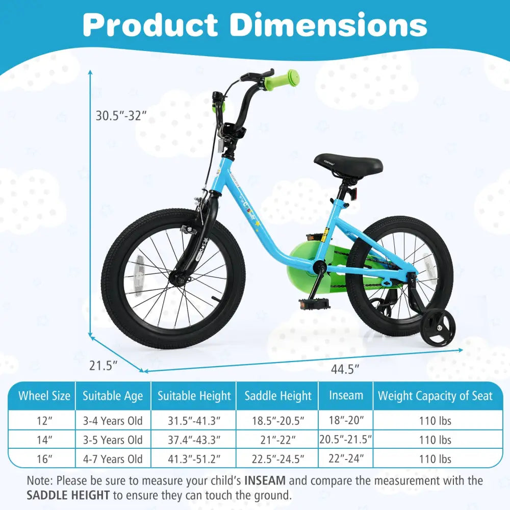 Kids Bike for 3-7 Years Old Boys and Girls 12/14/16-Inch Children Bicycle Blue-16 Inches - Blue - Kids Bike