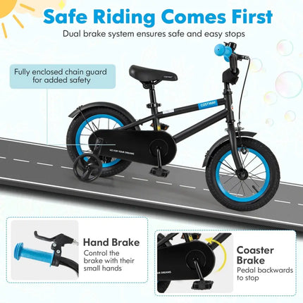 Kids Bike with Adjustable Handlebar and Saddle Black - 12 Inches - Oasis Home Essentials