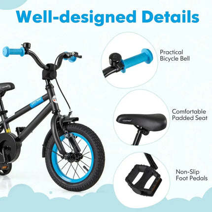 Kids Bike with Adjustable Handlebar and Saddle Black - 12 Inches - Oasis Home Essentials