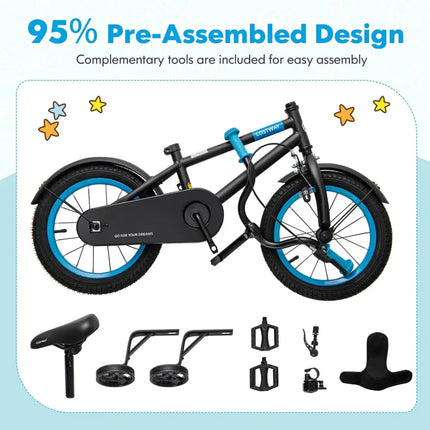 Kids Bike with Adjustable Handlebar and Saddle Black - 12 Inches - Oasis Home Essentials