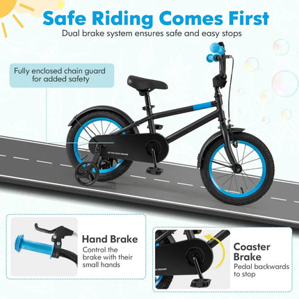 Kids Bike with Adjustable Handlebar and Saddle Black - 14 inches - Oasis Home Essentials