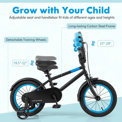 Kids Bike with Adjustable Handlebar and Saddle Black - 14 inches - Oasis Home Essentials