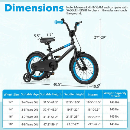 Kids Bike with Adjustable Handlebar and Saddle Black - 14 inches - Oasis Home Essentials
