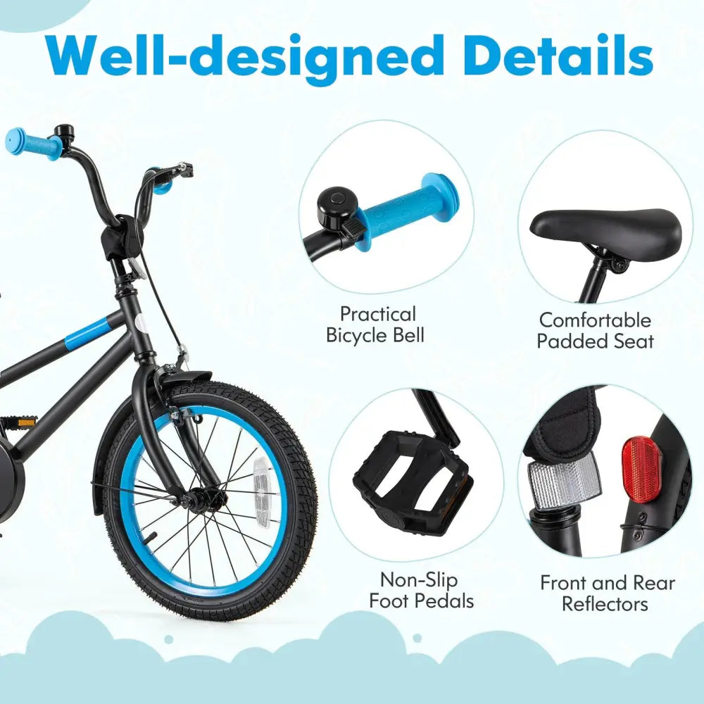 Kids Bike with Adjustable Handlebar and Saddle Black - 16 inches - Oasis Home Essentials