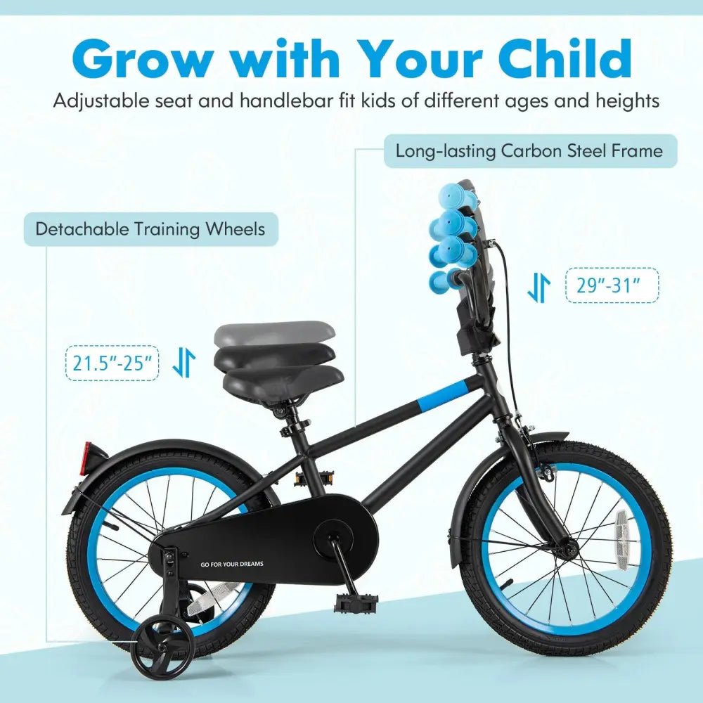 Kids Bike with Adjustable Handlebar and Saddle Black - 16 inches - Oasis Home Essentials