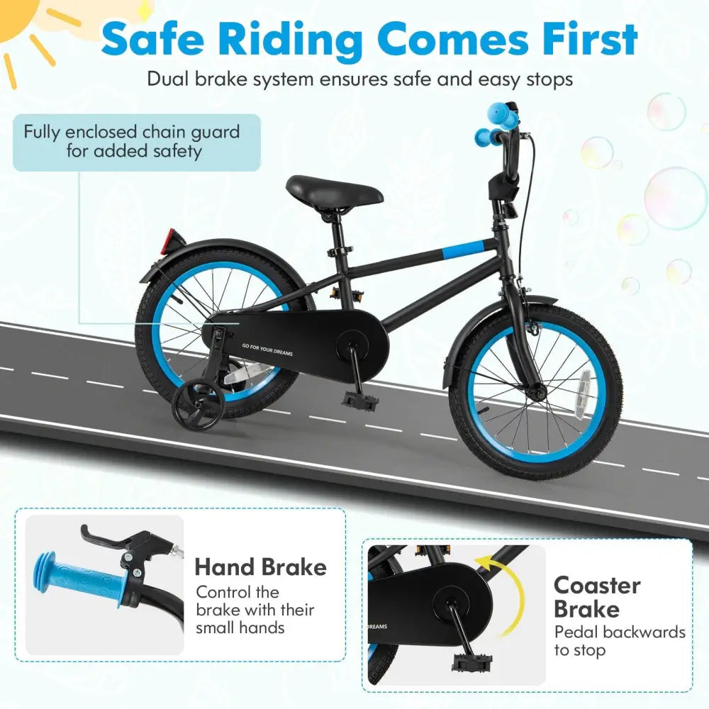 Kids Bike with Adjustable Handlebar and Saddle Black - 16 inches - Oasis Home Essentials
