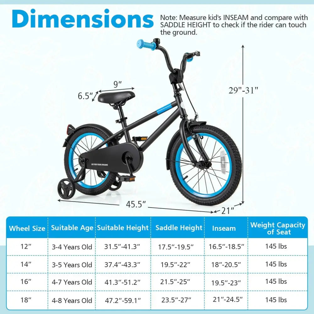 Kids Bike with Adjustable Handlebar and Saddle Black - 16 inches - Oasis Home Essentials