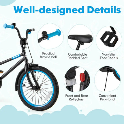 Kids Bike with Adjustable Handlebar and Saddle Black-18 Inches - Black - Kids Bike