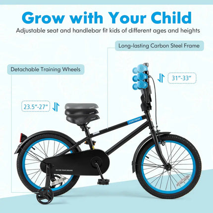 Kids Bike with Adjustable Handlebar and Saddle Black-18 Inches - Black - Kids Bike