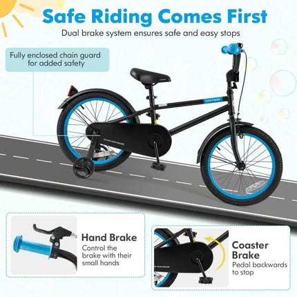 Kids Bike with Adjustable Handlebar and Saddle Black-18 Inches - Black - Kids Bike