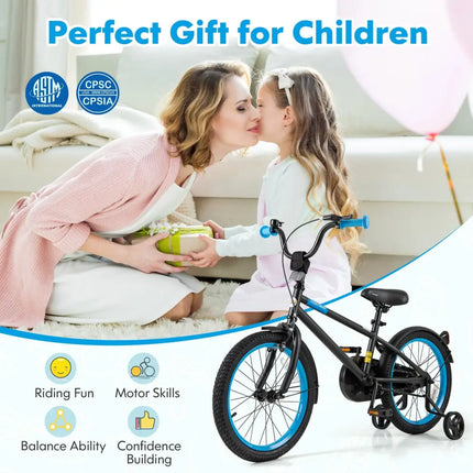 Kids Bike with Adjustable Handlebar and Saddle Black-18 Inches - Black - Kids Bike