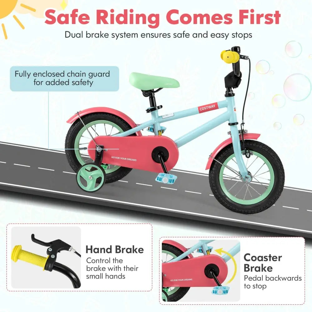 Kids Bike with Adjustable Handlebar and Saddle Blue - 12 Inches - Oasis Home Essentials