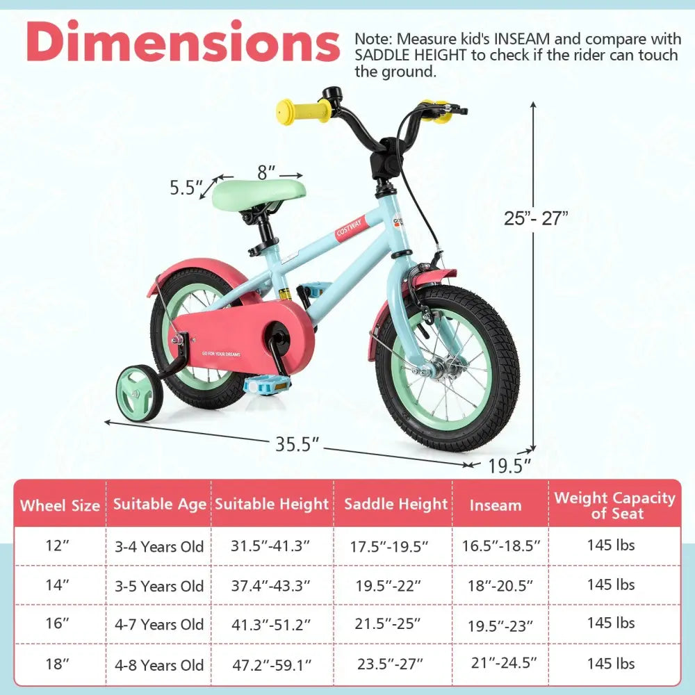 Kids Bike with Adjustable Handlebar and Saddle Blue - 12 Inches - Oasis Home Essentials