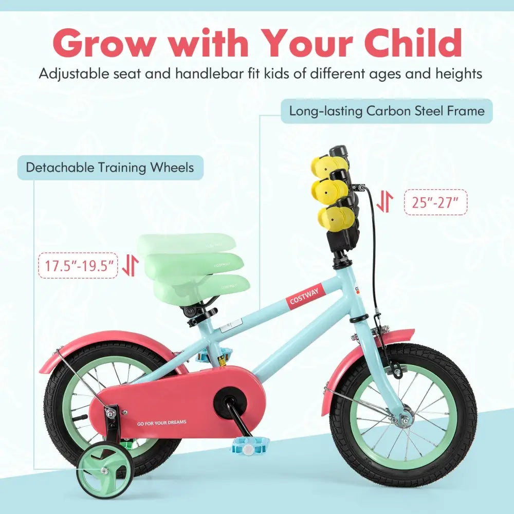 Kids Bike with Adjustable Handlebar and Saddle Blue - 12 Inches - Oasis Home Essentials