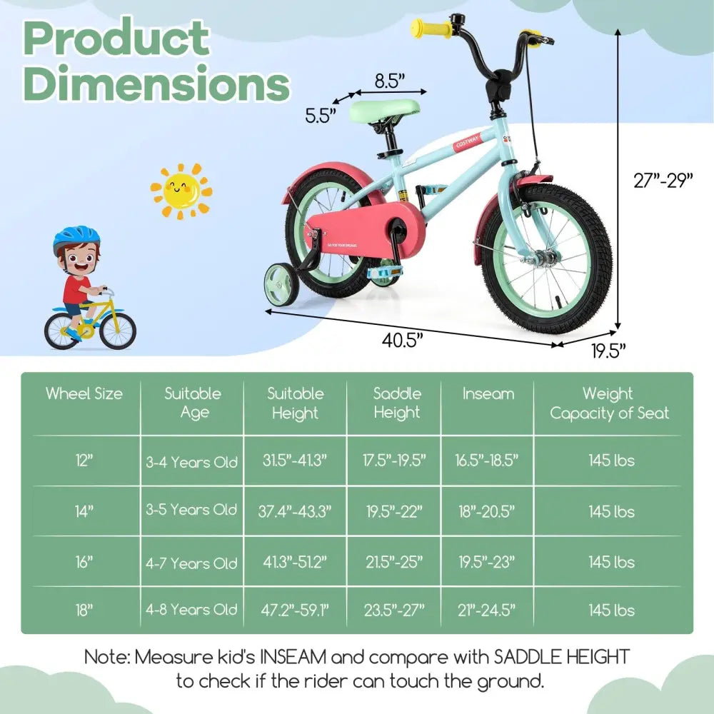 Kids Bike with Adjustable Handlebar and Saddle Blue - 14 inches - Oasis Home Essentials