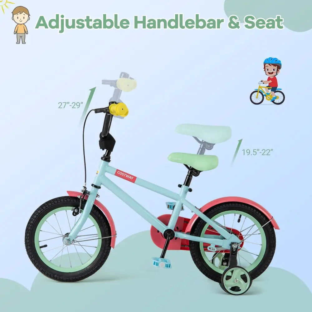 Kids Bike with Adjustable Handlebar and Saddle Blue - 14 inches - Oasis Home Essentials