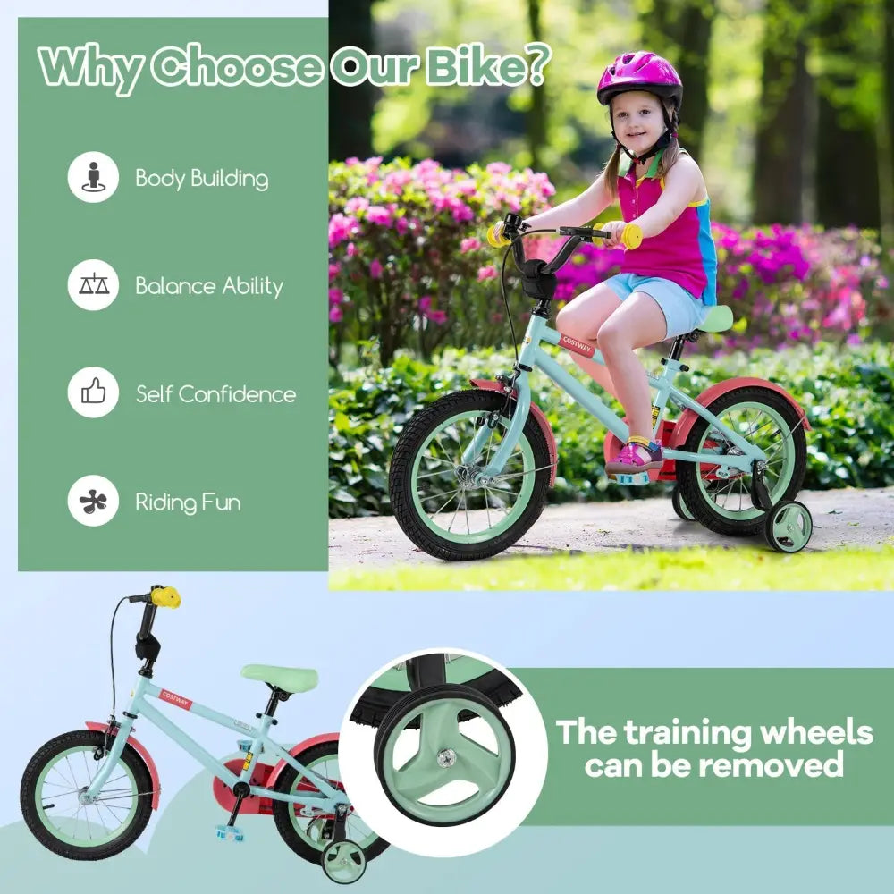 Kids Bike with Adjustable Handlebar and Saddle Blue - 14 inches - Oasis Home Essentials