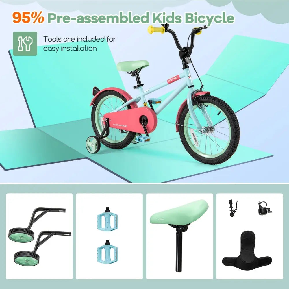 Kids Bike with Adjustable Handlebar and Saddle Blue - 16 inches - Oasis Home Essentials