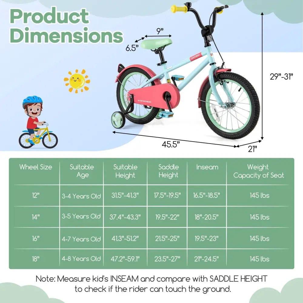 Kids Bike with Adjustable Handlebar and Saddle Blue - 16 inches - Oasis Home Essentials