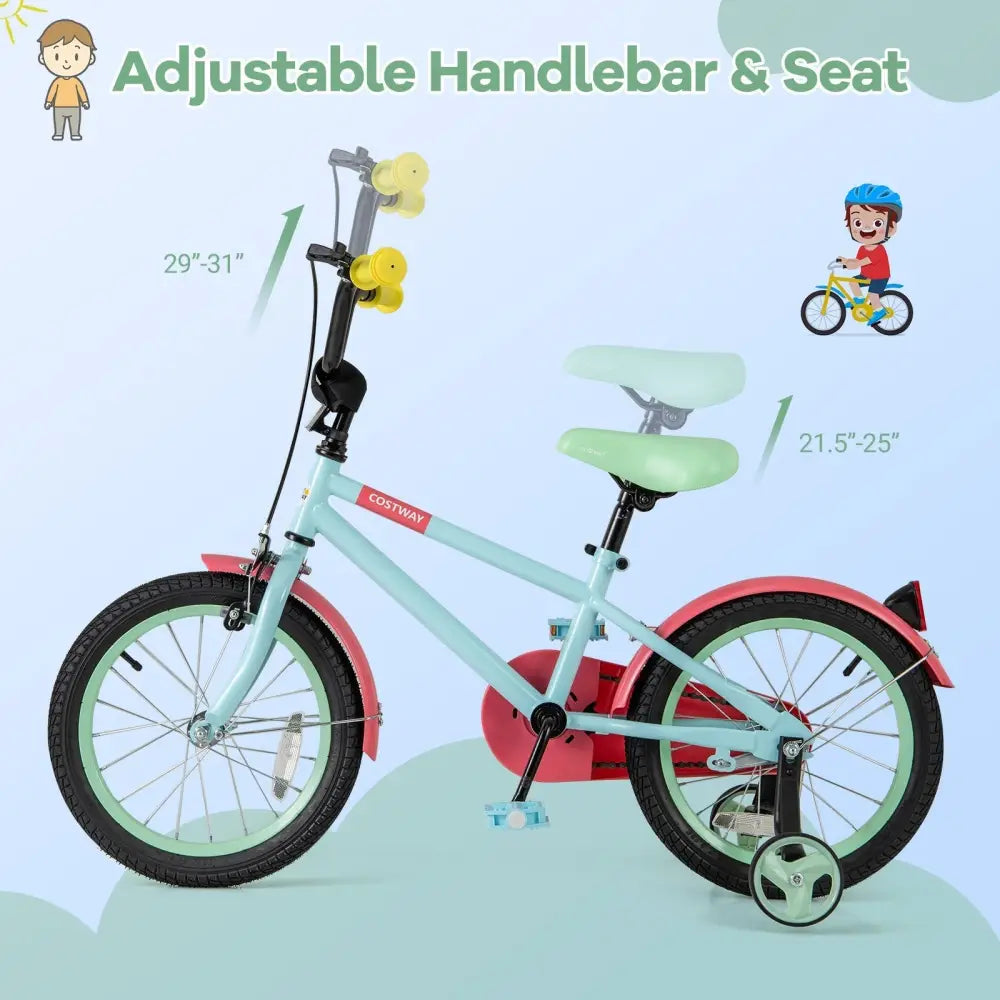 Kids Bike with Adjustable Handlebar and Saddle Blue - 16 inches - Oasis Home Essentials