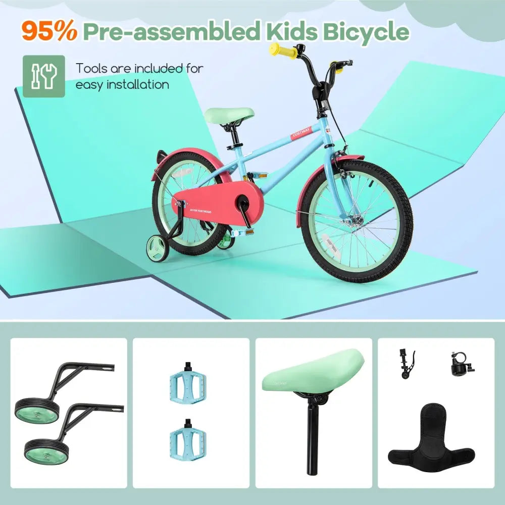 Kids Bike with Adjustable Handlebar and Saddle Blue - 18 inches - Oasis Home Essentials