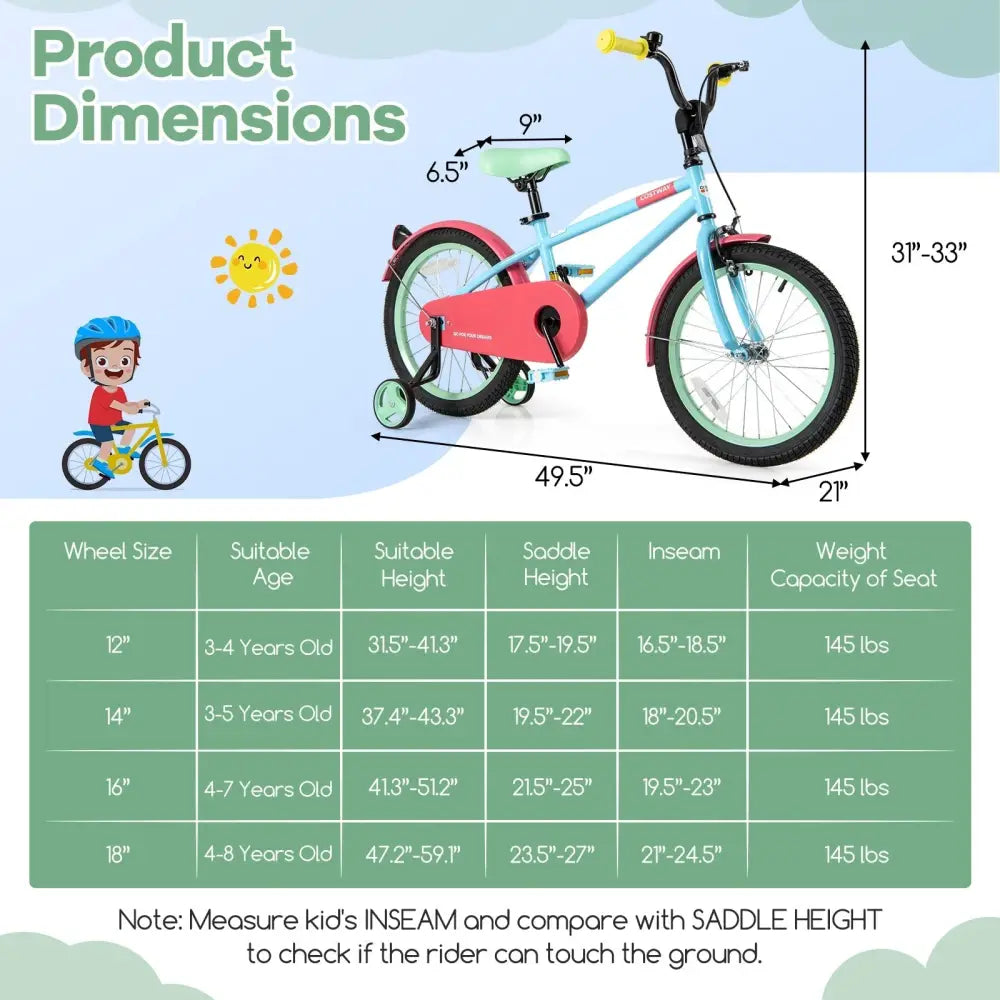 Kids Bike with Adjustable Handlebar and Saddle Blue - 18 inches - Oasis Home Essentials
