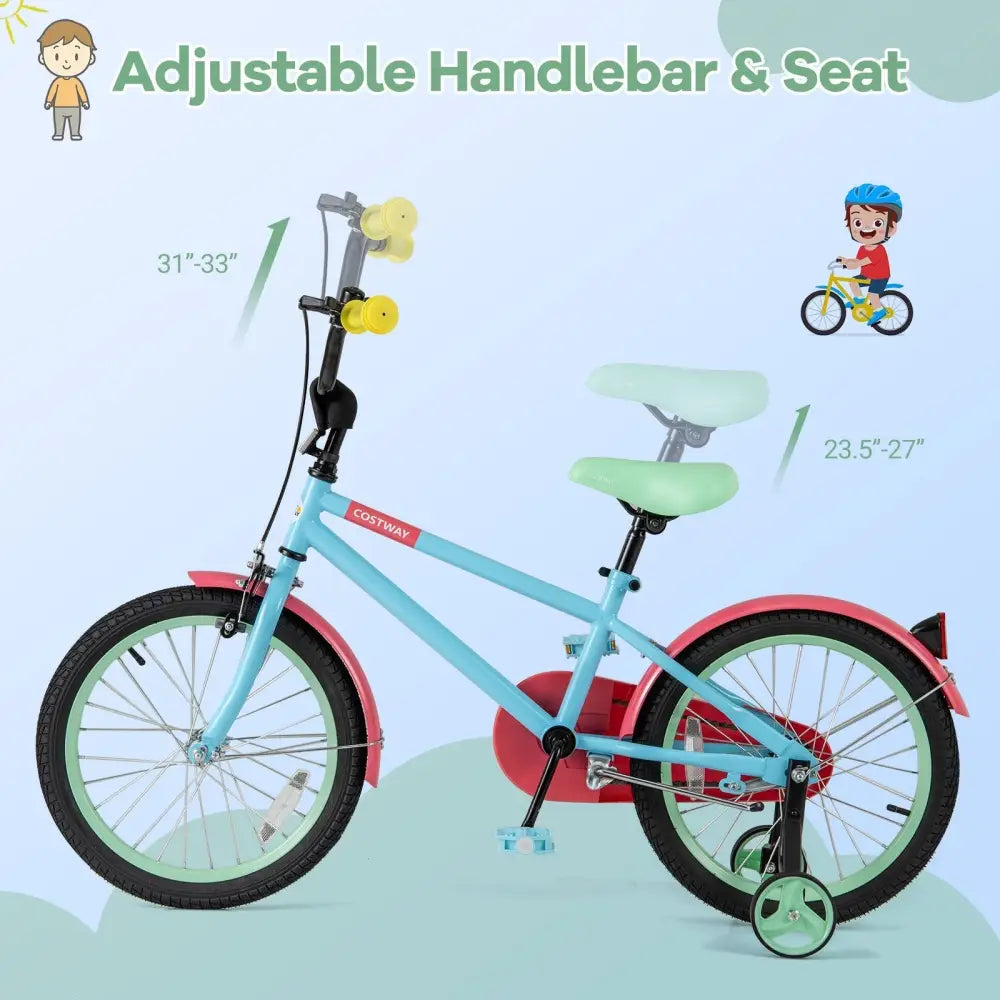 Kids Bike with Adjustable Handlebar and Saddle Blue - 18 inches - Oasis Home Essentials