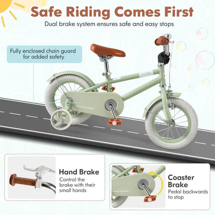Kids Bike with Adjustable Handlebar and Saddle Green - 12 Inches - Oasis Home Essentials