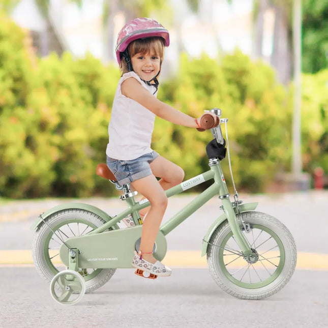 Kids Bike with Adjustable Handlebar and Saddle Green - 12 Inches - Oasis Home Essentials