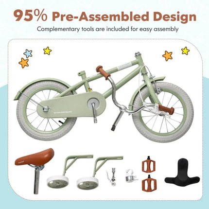 Kids Bike with Adjustable Handlebar and Saddle Green - 12 Inches - Oasis Home Essentials